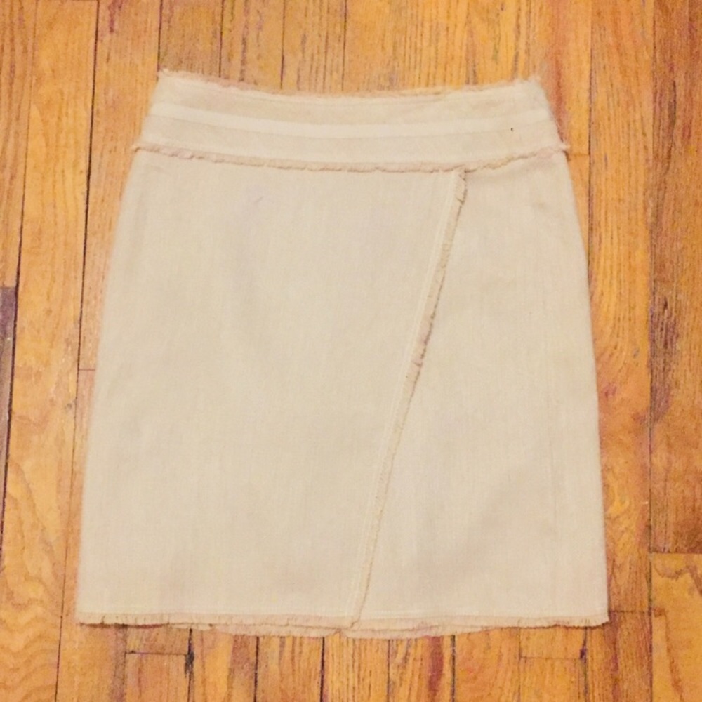 Ann Taylor Frayed Faux Wrap Career Skirt Beige, 4